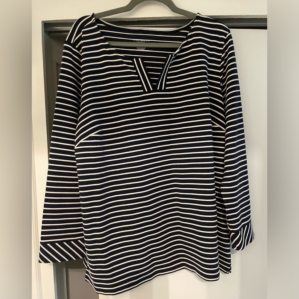 Talbots Navy Blue/White Striped Tunic